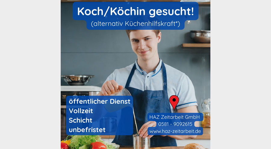 Koch/Köchin gesucht! (alternativ Küchenhilfskraft*)