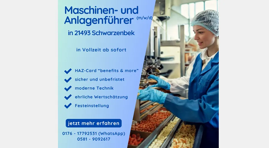 Mitarbeiter (m/w/d) Maschinen- & Anlagenführer