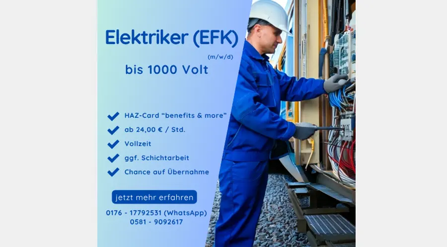 Elektriker (m/w/d) EFK bis 1000 Volt gesucht