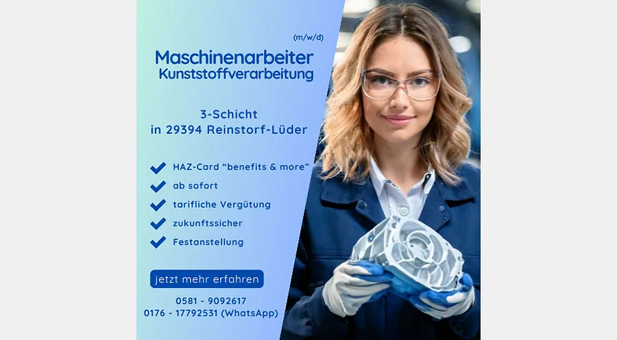 Maschinenarbeiter (m/w/d) Kunststoffproduktion