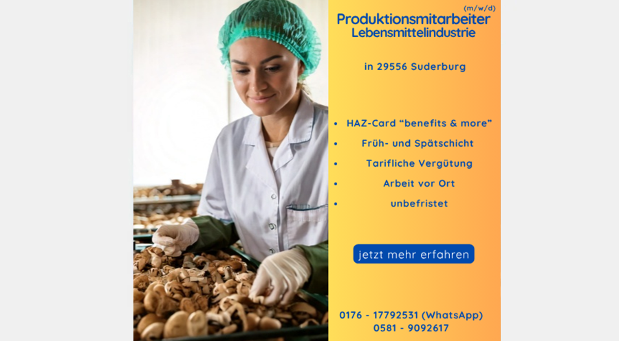 Produktionsmitarbeiter (m/w/d) Lebensmittelindustrie