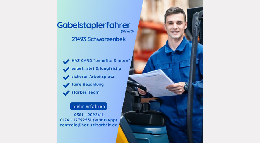 Gabelstaplerfahrer (m/w/d) 21493 Schwarzenbek