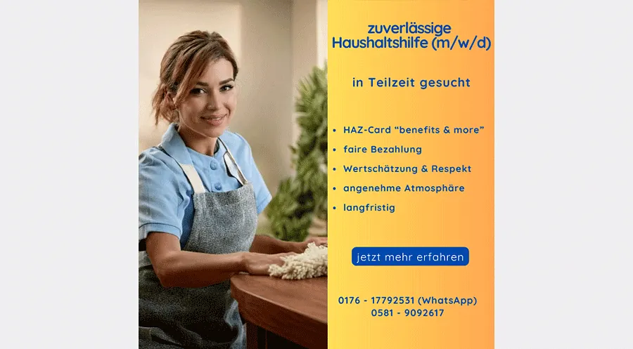 zuverlässige Haushaltshilfe (m/w/d) in Teilzeit gesucht