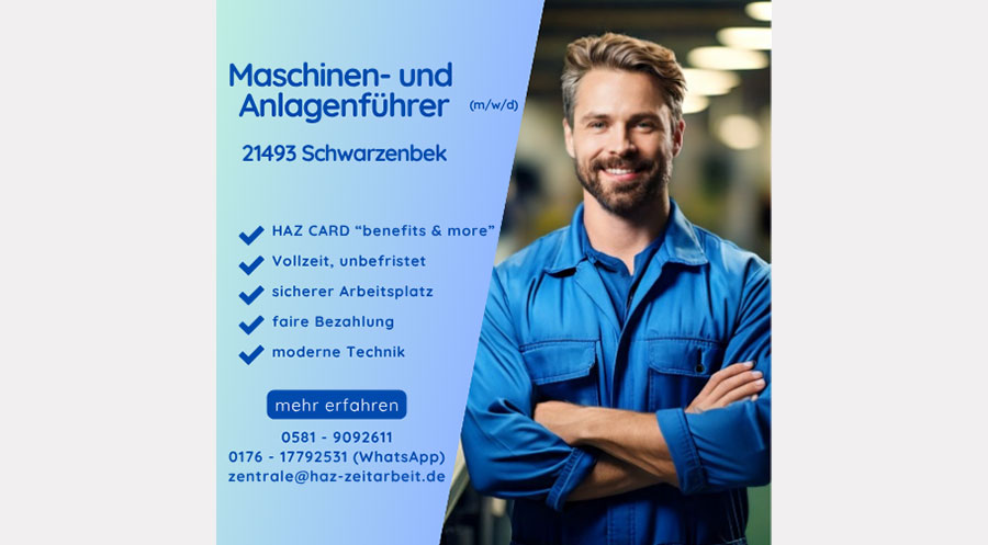 Maschinen- und Anlagenführer (m/w/d) in 21493 Schwarzenbek