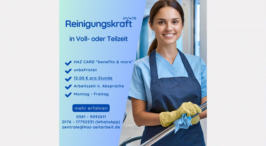 Reinigungskraft (m/w/d) in Voll- oder Teilzeit