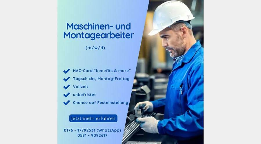 Maschinen- und Montagearbeiter (m/w/d) in Vollzeit